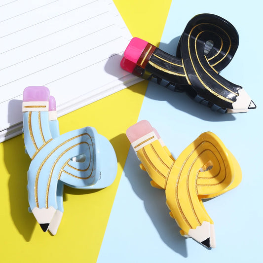 1 piece acetate personalized girls kids back to school pencil hair claw clip