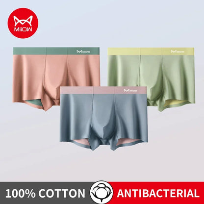 MiiOW 3Pcs Nylon Breathable Summer Men's Panties Seamless Men Underwear Antibacterial Cotton Crotch Man Boxers Mens Underpants