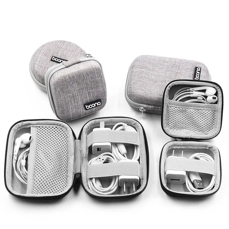 Portable Data Cable Organizer Bag Circular Earphone Storage Hard Shell Waterproof Cases Charger USB Packing Box Zipper Pouch