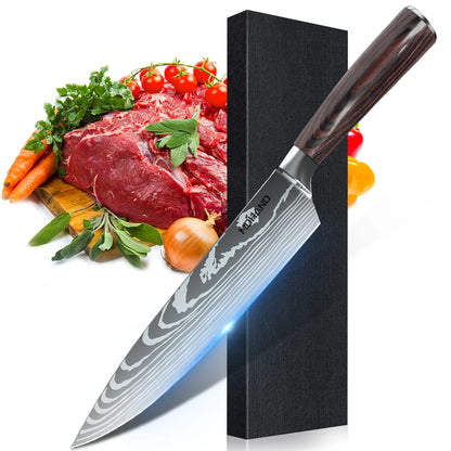 1-10PCS Chef knife Japanese Kitchen Knives Set Professional Laser Damascus Pattern Stainless Steel Meat Cleaver Slicer Knife