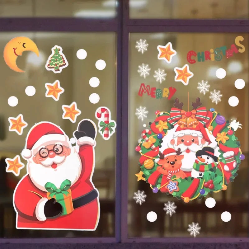 Christmas Window Stickers PVC Mirror Sticker Santa Snowman Glass Sticker DIY Christmas Ornament Home New Year Party Decorations