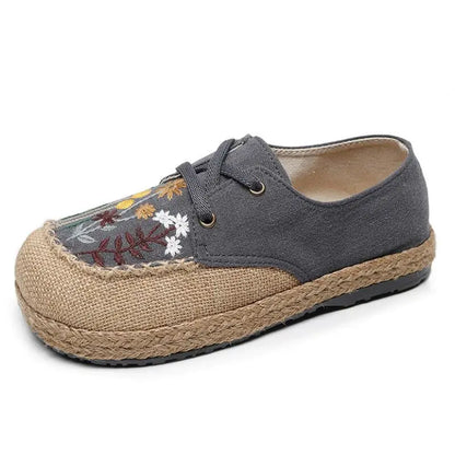 Flower Embroidered Women Handmade Linen Cotton Slip On Espadrilles Loafers Comfortable Sneakers Casual Walking Shoes 2024