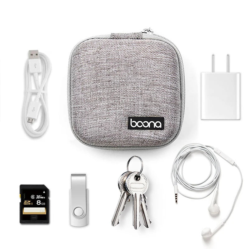 Portable Data Cable Organizer Bag Circular Earphone Storage Hard Shell Waterproof Cases Charger USB Packing Box Zipper Pouch