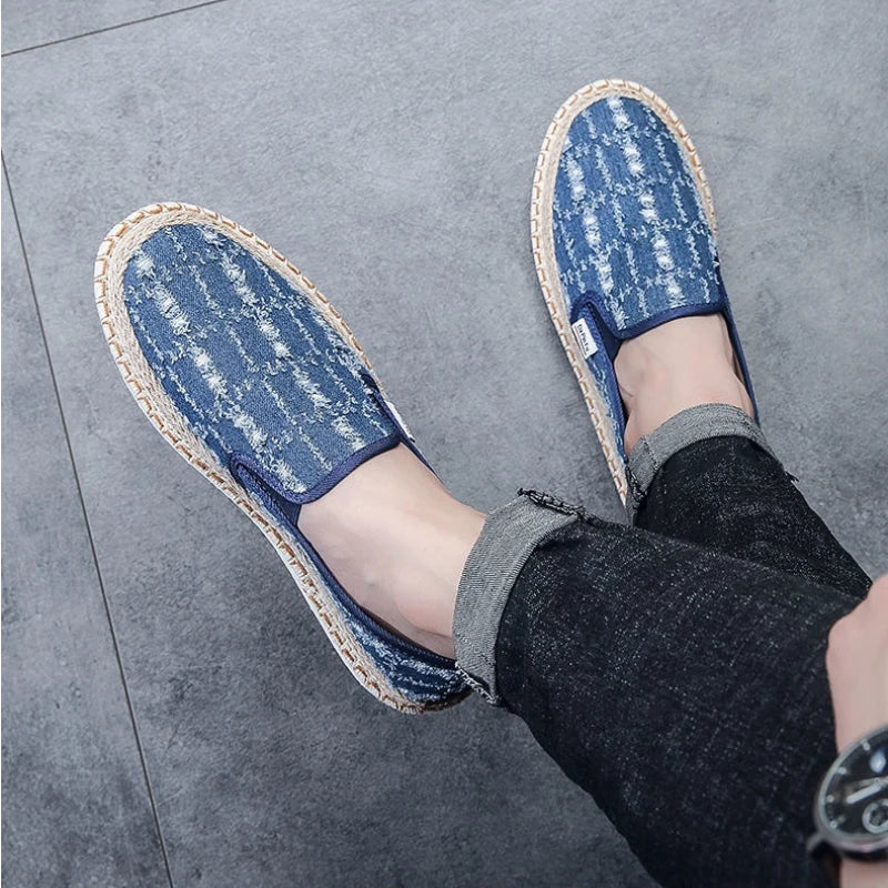 Male Moccasin Breathable Casual Canvas Shoes Hemp Insole Fisherman Shoes Slip on Loafers Men's Espadrille Summer Flats Shoe