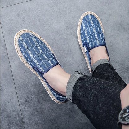 Male Moccasin Breathable Casual Canvas Shoes Hemp Insole Fisherman Shoes Slip on Loafers Men's Espadrille Summer Flats Shoe