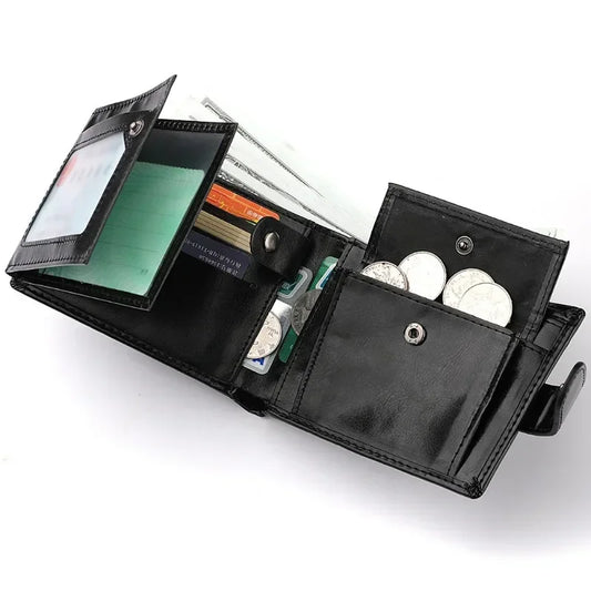 Retro Large Capacity 3 Fold Buckle Short Wallet PU leather Wallet Multiple Card Slots ID Credit Card Holder Men Coin Bag Purse