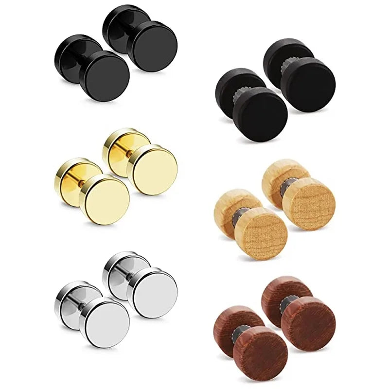 1Pair/2Pcs Wood Stud Earring For Men/Women 6-12mm Stainless Steel Barbell Earring Classic Pop Gothic Jewelry Best Gifts