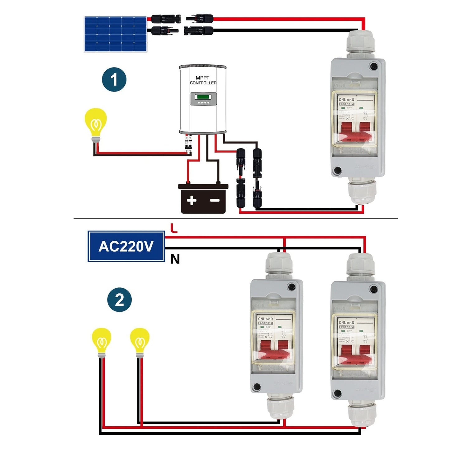 Home Circuit Breaker Circuit Breaker Circuit Breaker MCB 2P DC 500V 32A Disconnect Switch with IP65 Waterproof Distribution Box