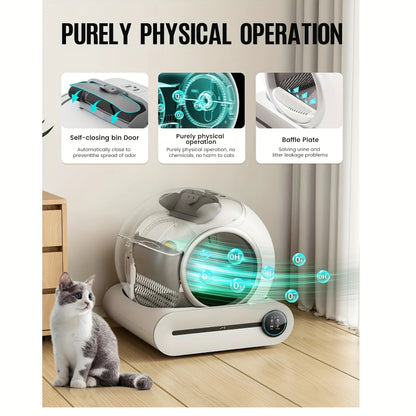 Self-cleaning litter box, automatic litter box with pad, 65L+9L large capacity self-cleaning litter box, APP control/suitable fo