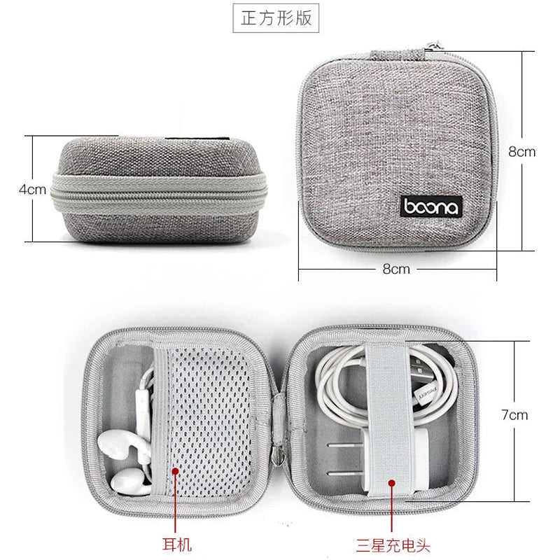 Portable Data Cable Organizer Bag Circular Earphone Storage Hard Shell Waterproof Cases Charger USB Packing Box Zipper Pouch