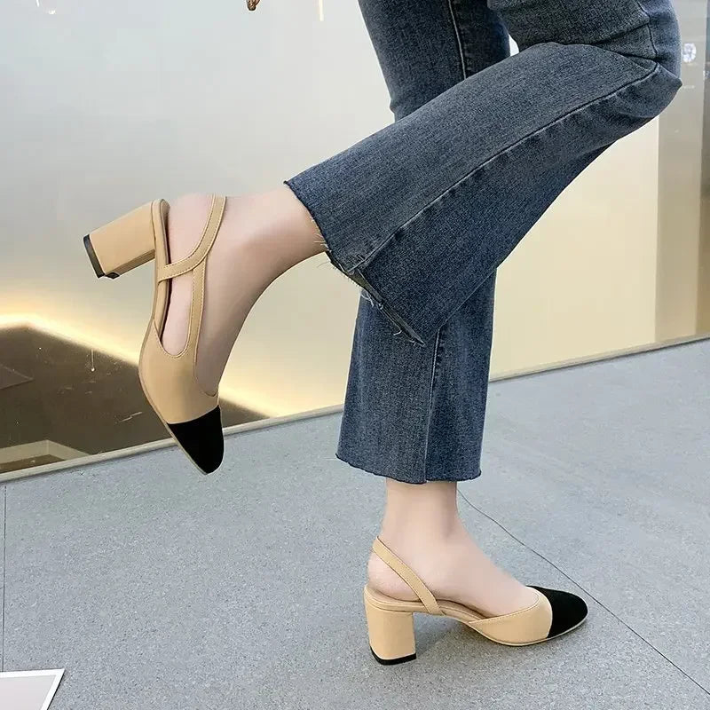 Fashion Women Shoes Woman Dress Shoes Mid Heel Square Head Wedding Party Sandals Casual Shoes