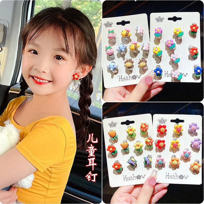 10pcs Cute Girls Earrings Ear Clip No Ear Hole Flower Earrings Children Jewelry Princess Girls Birthday Gifts Kids Accessories