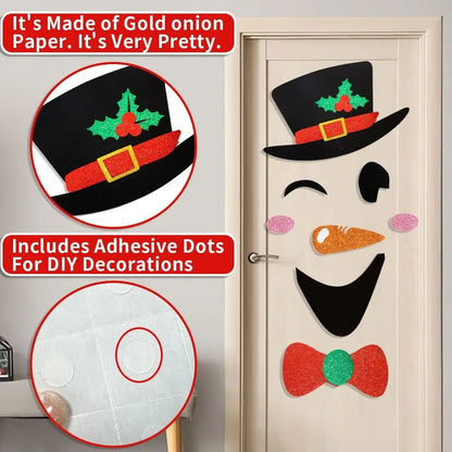 2 Set Cartoon Christmas Felt Door Sticker Elk Christmas Tree Snowman Exquisite Santa Claus Window Sticker Funny