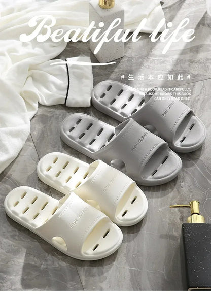 Men Bathroom Slippers Women Home Slipper Non-slip Water Leaky Slippers Couples Beach Flip Flop Comfortable Soft Sole Slides