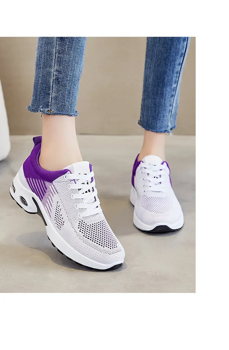 New Arrival Women's Lace-up Flats Round Toe Breathable Mesh Flat Shoes for Tennis and Outdoor Sports