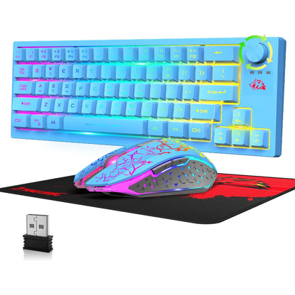 Wireless Gaming Keyboard and Mouse Combo, 12 RGB Backlit Rotary Knob, 4000mAh Battery,Mechanical Feel Keyboard and Quiet Mouse