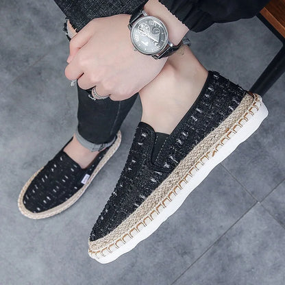 Male Moccasin Breathable Casual Canvas Shoes Hemp Insole Fisherman Shoes Slip on Loafers Men's Espadrille Summer Flats Shoe