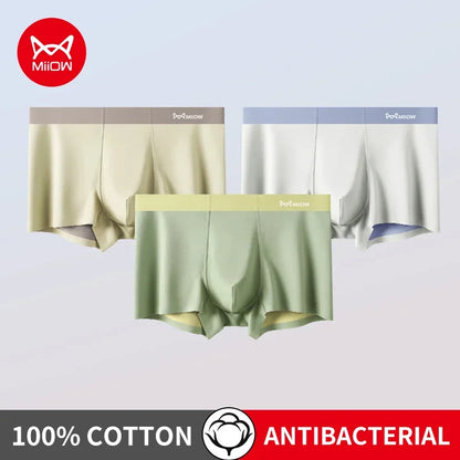 MiiOW 3Pcs Nylon Breathable Summer Men's Panties Seamless Men Underwear Antibacterial Cotton Crotch Man Boxers Mens Underpants