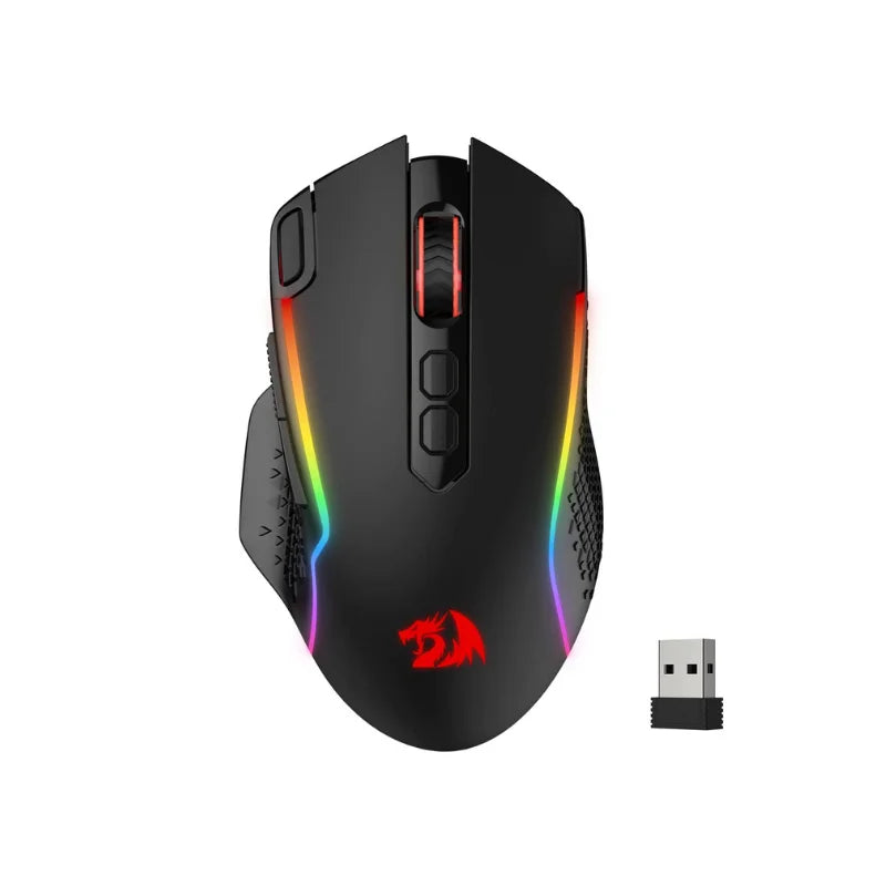 Redragon M810 Pro Wireless Gaming Mouse, 10000 DPI Wired Gamer Mouse w/ Rapid Fire Key, 8 Macro Buttons, Black/White Mouse