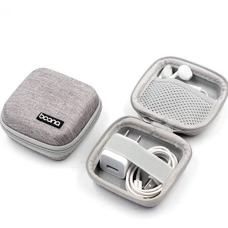 Portable Data Cable Organizer Bag Circular Earphone Storage Hard Shell Waterproof Cases Charger USB Packing Box Zipper Pouch