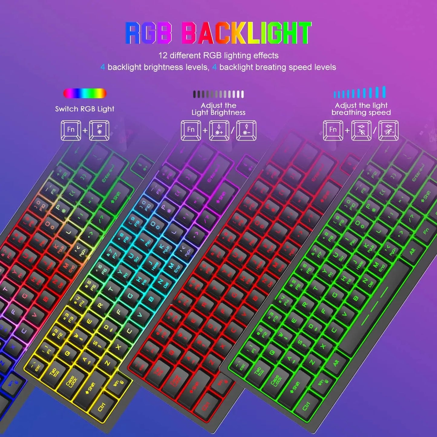 Wireless Gaming Keyboard and Mouse Combo, 12 RGB Backlit Rotary Knob, 4000mAh Battery,Mechanical Feel Keyboard and Quiet Mouse