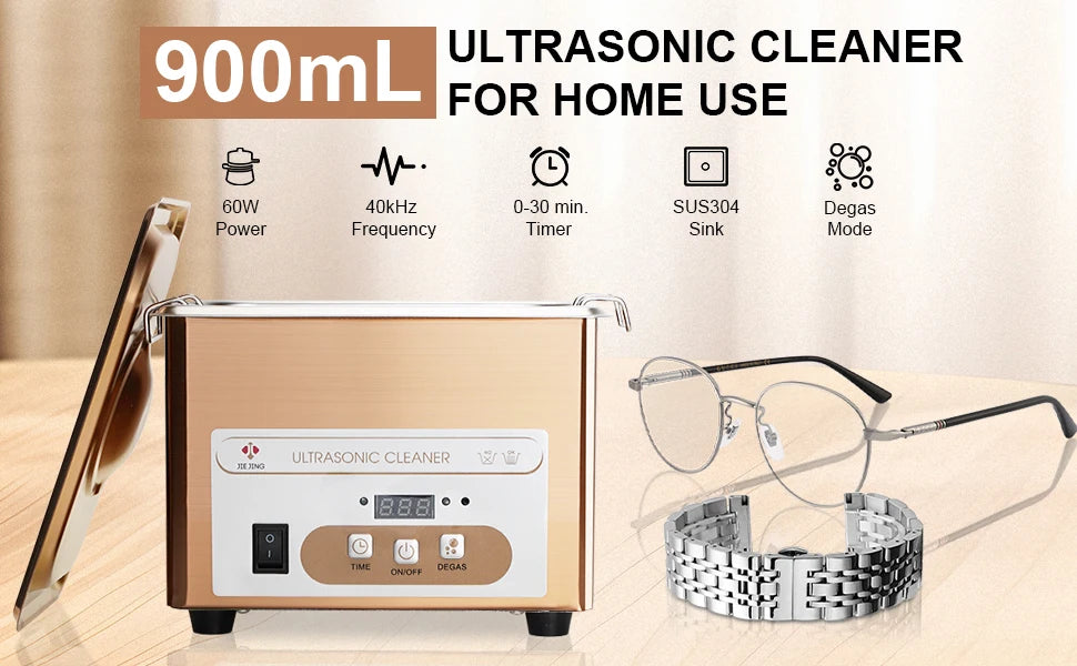 JIEJING 900mL Ultrasonic Cleaner, 60W Power, 40kHz Ultra Sonic Cleaning Machine For Jewelry, Eyeglasses, Watch, Small Parts