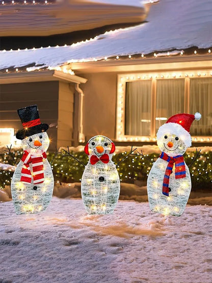 3Pcs Lighted Snowman Christmas Garden Decoration With LED Light Glowing Snowman Xmas Home Outdoor Yard Decorations Ornament 2024