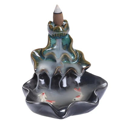 Backflow Incense Burner Aroma Diffuser Household Decoration Accessories, Zen Lotus Leaf Lotus Waterfall Backflow Incense Stand