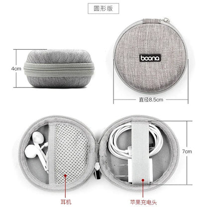 Portable Data Cable Organizer Bag Circular Earphone Storage Hard Shell Waterproof Cases Charger USB Packing Box Zipper Pouch