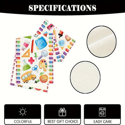 1 Piece Back-To-School Theme Table Runner with Interesting Stationery Pattern, Suitable for Classroom Decoration, School Theme Party, Back-To-School Celebration Activities