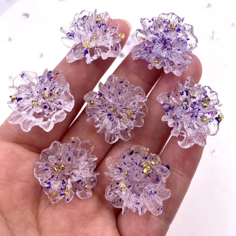 10pcs Resin Colorful Gold Foil Crystal Flower Flatback Flower Rhinestone  DIY Wedding Gems Scrapbook Ornaments Applique Crafts