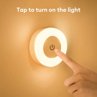 Mini LED Touch Sensor Night Lights USB Rechargeable Kitchen Bedroom Magnetic Base Wall Light Round Portable Dimming Night Lamp