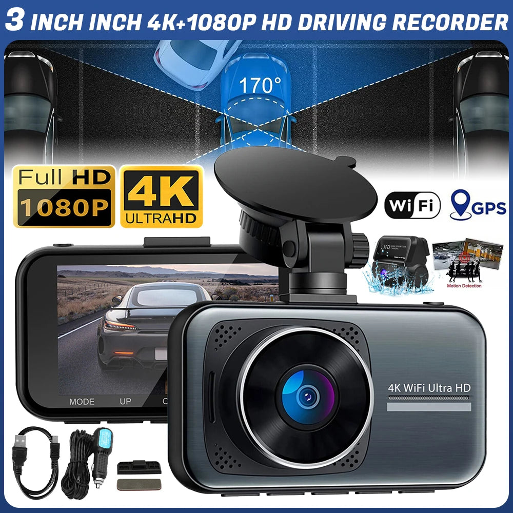 Dual Lens Dash Cam 4K HD 1080P WiFi Car DVR Front/Rear Video Recorder G-sensor Camera Night Vision Parking Monitoring Recorder