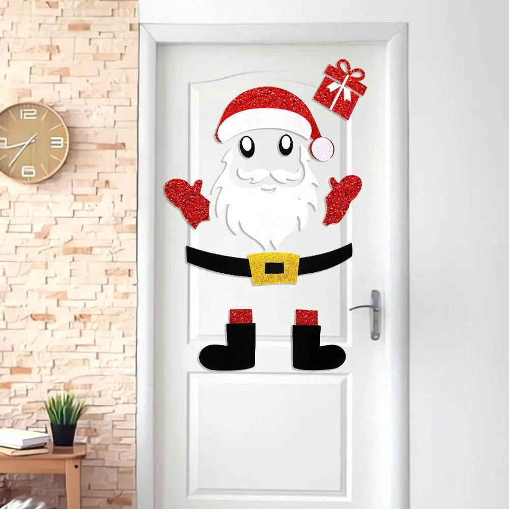 2 Set Cartoon Christmas Felt Door Sticker Elk Christmas Tree Snowman Exquisite Santa Claus Window Sticker Funny