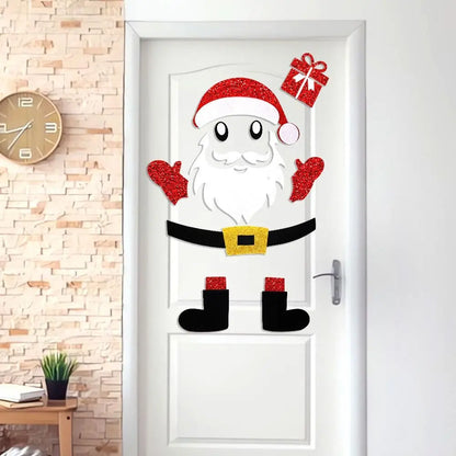 2 Set Cartoon Christmas Felt Door Sticker Elk Christmas Tree Snowman Exquisite Santa Claus Window Sticker Funny