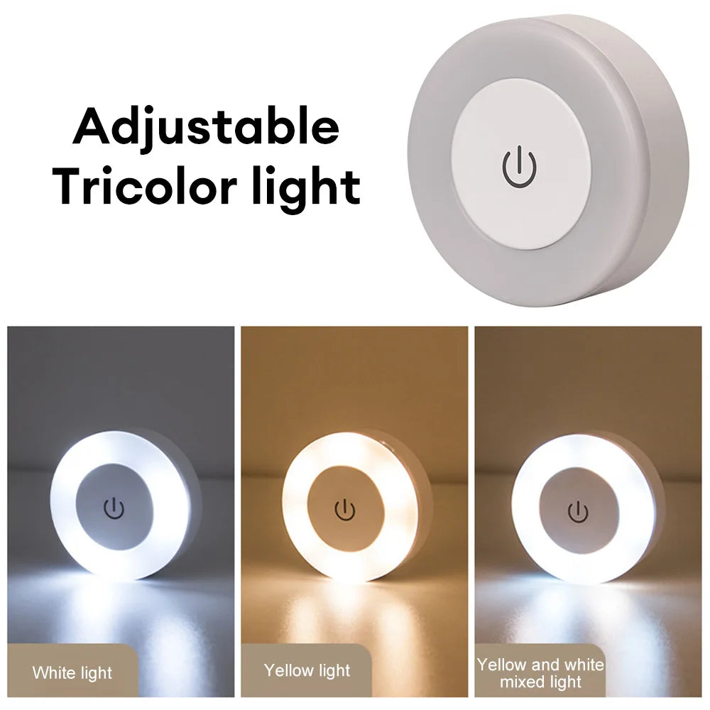 Mini LED Touch Sensor Night Lights USB Rechargeable Kitchen Bedroom Magnetic Base Wall Light Round Portable Dimming Night Lamp