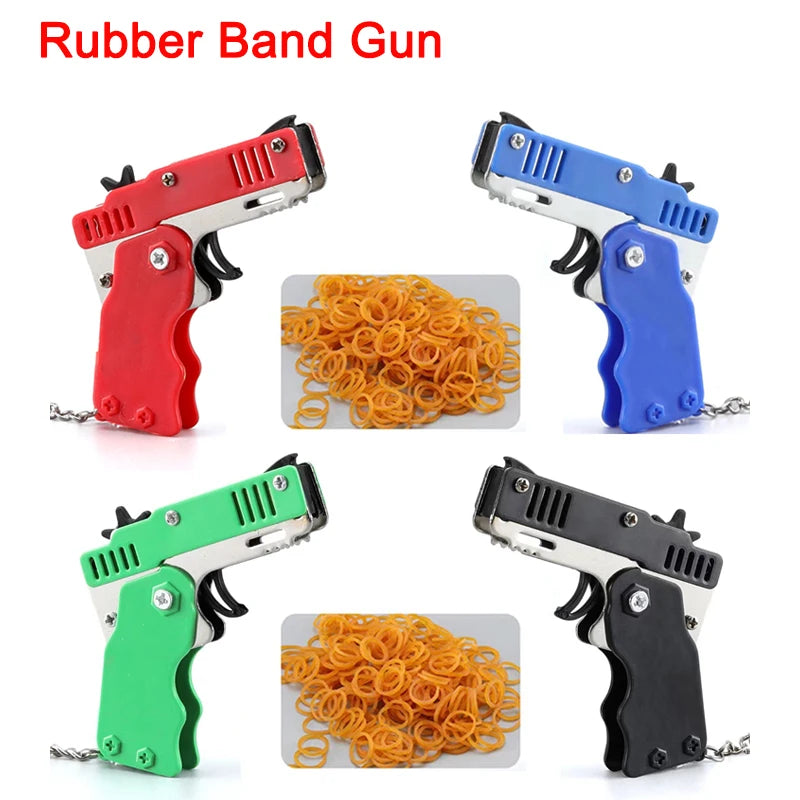 1PC Mini Toy Metal Gun with Rubber Band Fun Folding Pistol Key Charm Pendant Kids Birthday Gifts Toys Boy Girl Game Party Favors