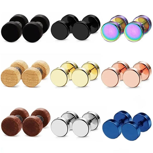 1Pair/2Pcs Wood Stud Earring For Men/Women 6-12mm Stainless Steel Barbell Earring Classic Pop Gothic Jewelry Best Gifts