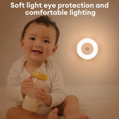 Mini LED Touch Sensor Night Lights USB Rechargeable Kitchen Bedroom Magnetic Base Wall Light Round Portable Dimming Night Lamp