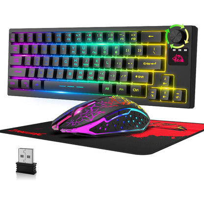 Wireless Gaming Keyboard and Mouse Combo, 12 RGB Backlit Rotary Knob, 4000mAh Battery,Mechanical Feel Keyboard and Quiet Mouse