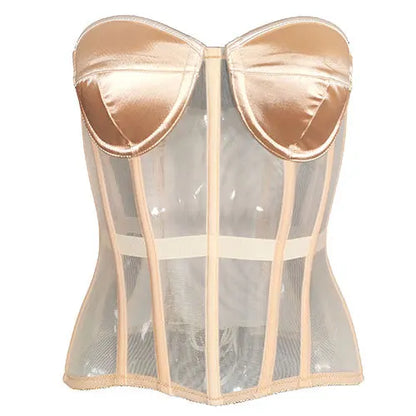 Women Corset Bustiers Strapless With Bra Breathable Mesh Lace Up Boned Bodices Waist Girdle Tummy Control Tight Tops XXS To 6XL