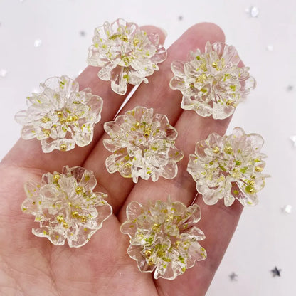 10pcs Resin Colorful Gold Foil Crystal Flower Flatback Flower Rhinestone  DIY Wedding Gems Scrapbook Ornaments Applique Crafts