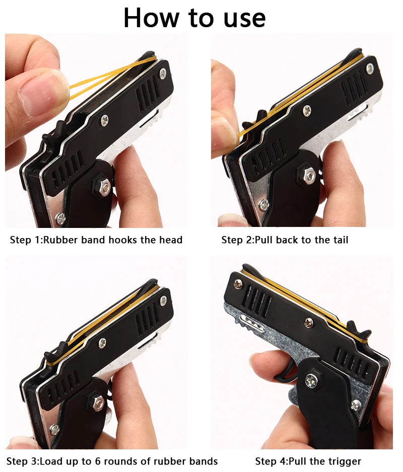 1PC Mini Toy Metal Gun with Rubber Band Fun Folding Pistol Key Charm Pendant Kids Birthday Gifts Toys Boy Girl Game Party Favors