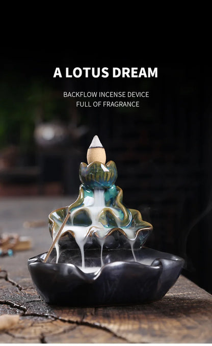 Backflow Incense Burner Aroma Diffuser Household Decoration Accessories, Zen Lotus Leaf Lotus Waterfall Backflow Incense Stand