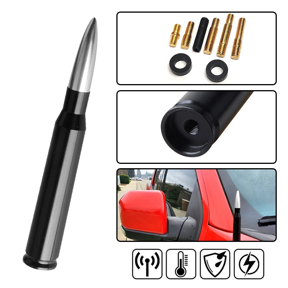 Bullet Antenna Roof Radio Whip Aerial Antenna Pole AM/FM Radio Car Pole Antenna Short Adapter Radio Foot Stations Aluminum