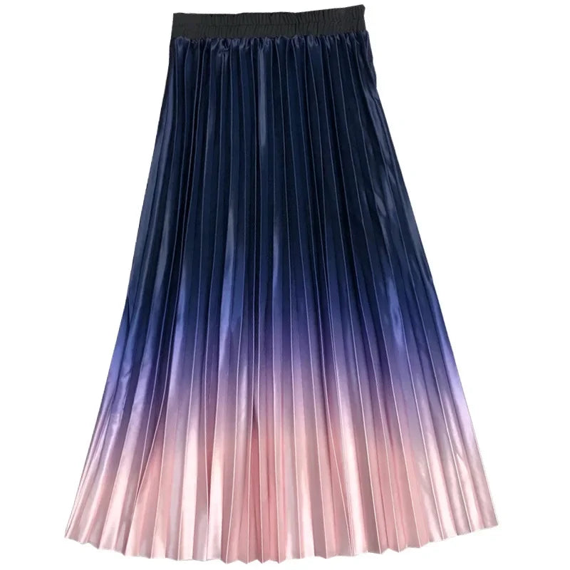 Seoulish 2024 New Elegant Gradient Stain Women's Pleated Skirts High Waist Skirts Mi-long Umbrella Skirt Spring Summer