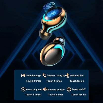 New F9 Bluetooth Headphones 9D Stereo High Bass Sport Earphones Handfree Touch Control Tws Wireless Earbuds Waterproof Headset