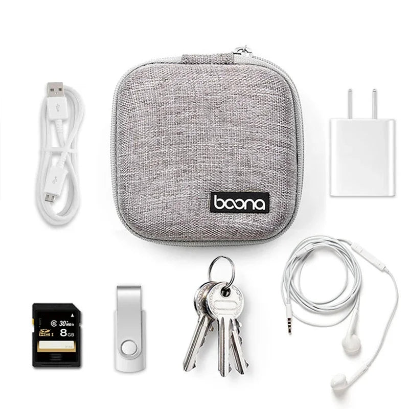 Portable Data Cable Organizer Bag Circular Earphone Storage Hard Shell Waterproof Cases Charger USB Packing Box Zipper Pouch