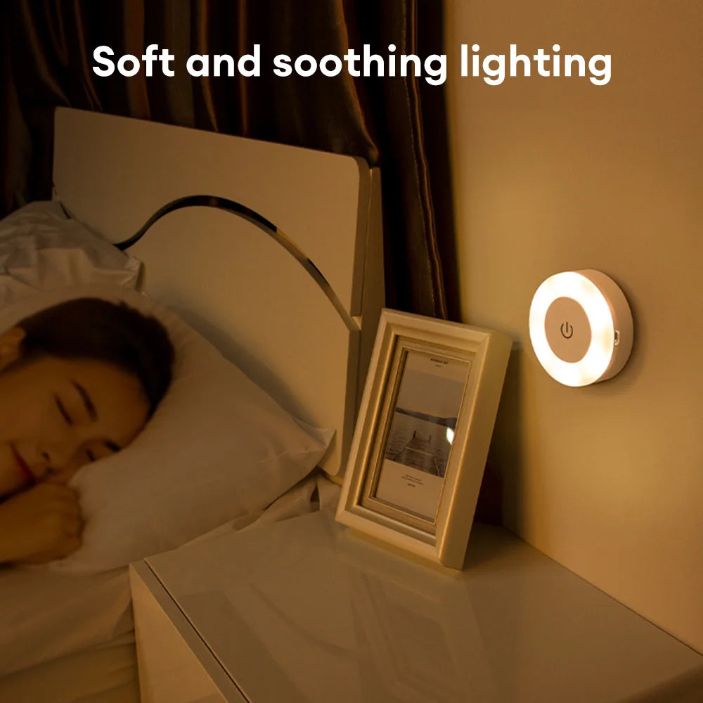 Mini LED Touch Sensor Night Lights USB Rechargeable Kitchen Bedroom Magnetic Base Wall Light Round Portable Dimming Night Lamp