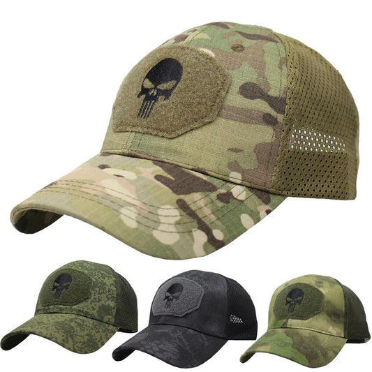 Tactical Camouflage Baseball Cap Mesh Breathable Special Forces Tactical Camo Hat Skull Duck Visor Hat